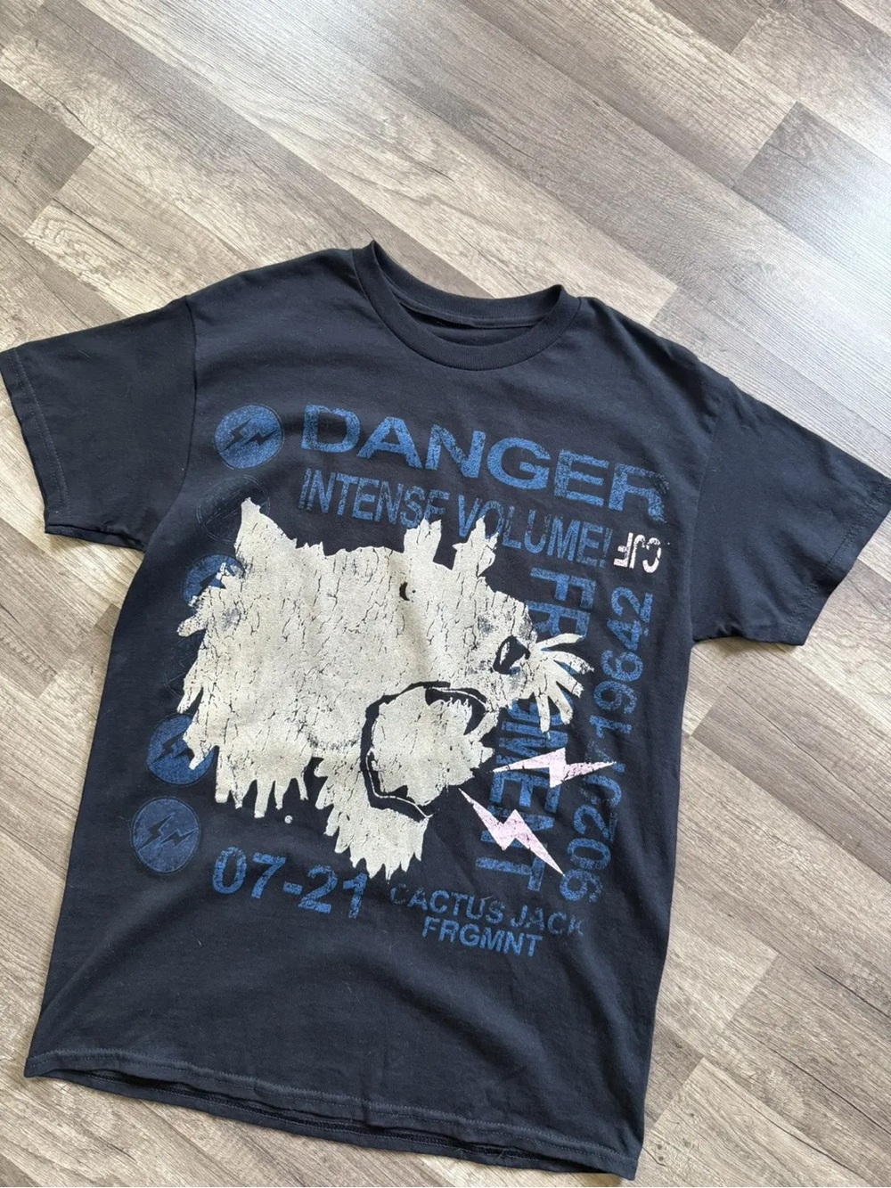 Travis Scott Cactus Jack X Fragment “Danger” Blue Tee Size Large